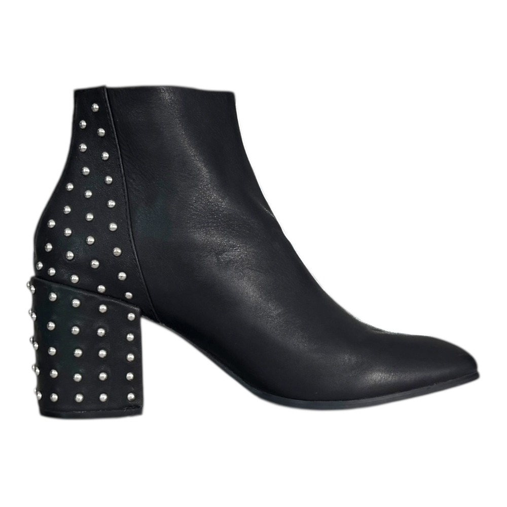 Steve Madden Leather Ankle Boots 8 Black Silver Studs Bikercore Grunge Rockstar - Picture 5 of 10